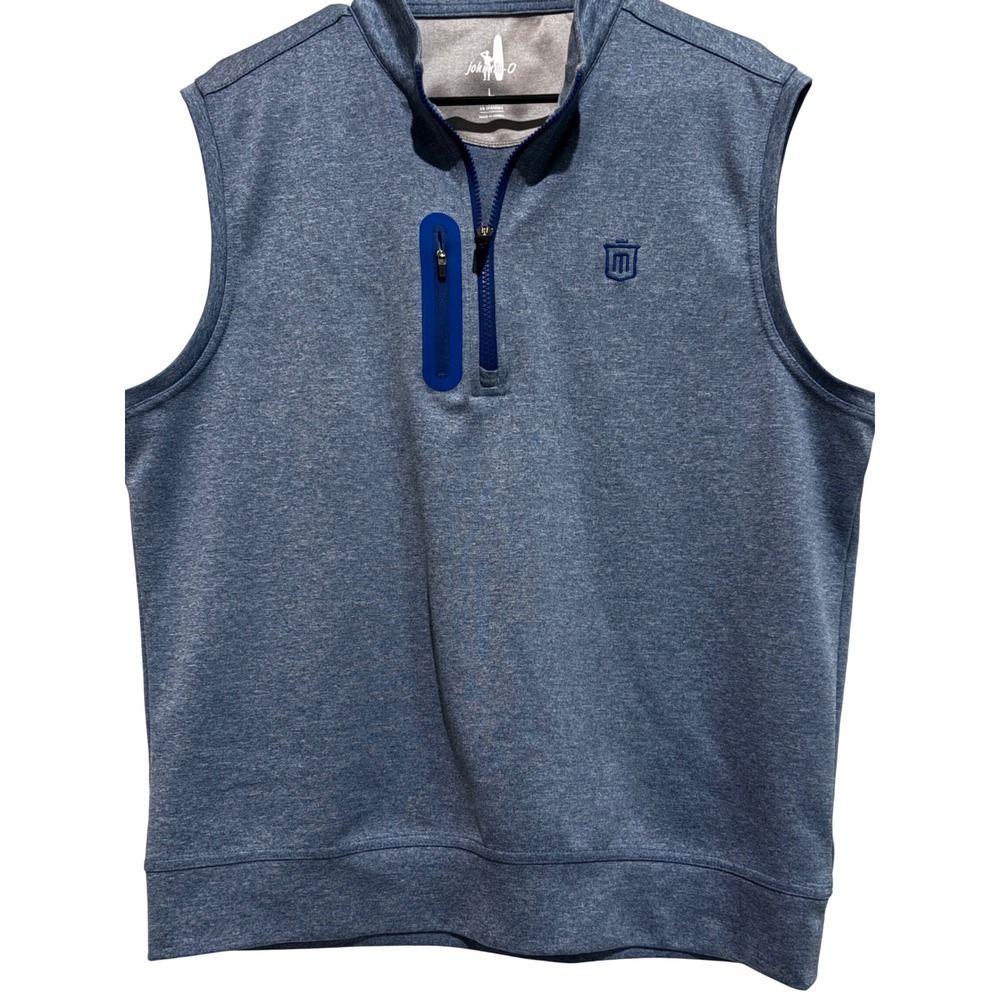 Johnnie-O Mens Denny Blue Quarter Zip Performance Vest Sz L Golf Preppy Sporty